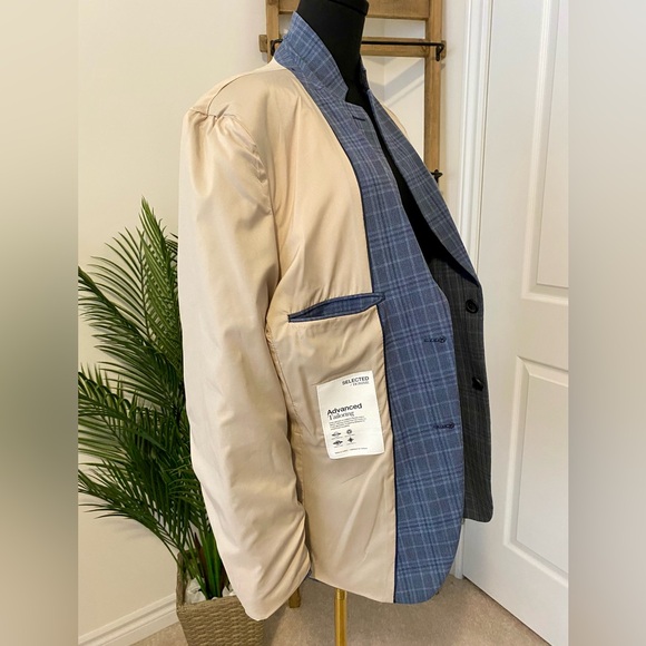 Selected Blue Plaid Blazer For Men/Women, Size 40R Slim Fit - Picture 8 of 16